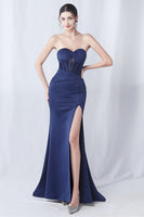 Laden Sie das Bild in den Galerie-Viewer, Schwarzes Meerjungfrauen Herzausschnitt Langes Ballkleid mit Schlitz