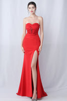 Laden Sie das Bild in den Galerie-Viewer, Schwarzes Meerjungfrauen Herzausschnitt Langes Ballkleid mit Schlitz