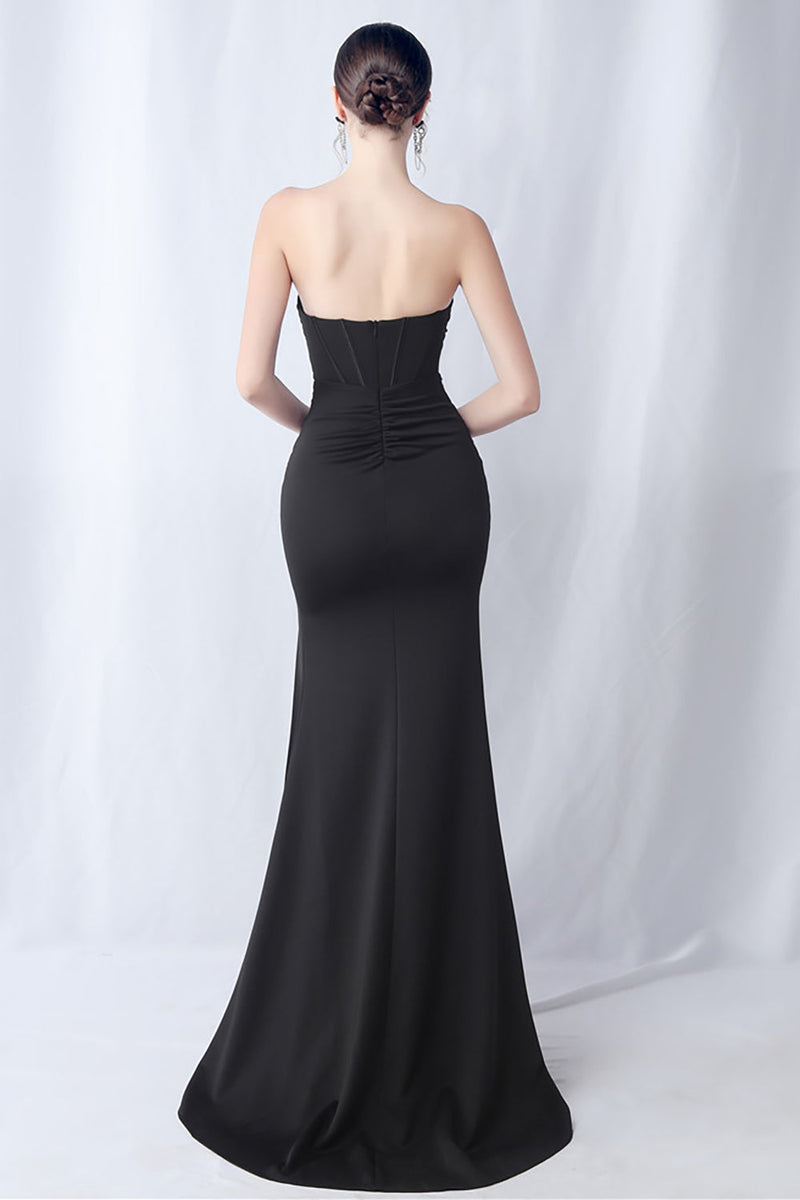 Laden Sie das Bild in den Galerie-Viewer, Schwarzes Meerjungfrauen Herzausschnitt langes formelles Kleid mit Schlitz