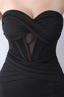 Laden Sie das Bild in den Galerie-Viewer, Schwarzes Meerjungfrauen Herzausschnitt Langes Ballkleid mit Schlitz