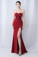 Laden Sie das Bild in den Galerie-Viewer, Schwarzes Meerjungfrauen Herzausschnitt Langes Ballkleid mit Schlitz