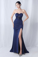 Laden Sie das Bild in den Galerie-Viewer, Schwarzes Meerjungfrauen Herzausschnitt Langes Ballkleid mit Schlitz