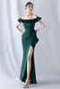 Laden Sie das Bild in den Galerie-Viewer, Burgunderrotes Meerjungfrau Schulterfreies langes formelles Kleid mit Rüschen