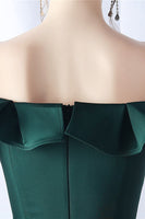 Laden Sie das Bild in den Galerie-Viewer, Burgunderrotes Meerjungfrau Schulterfreies Langes Ballkleid mit Rüschen