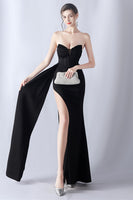 Laden Sie das Bild in den Galerie-Viewer, Marineblaues Meerjungfrau trägerloses langes Korsett Ballkleid mit Schlitz