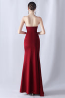 Laden Sie das Bild in den Galerie-Viewer, Marineblaues Meerjungfrau trägerloses langes Korsett Ballkleid mit Schlitz