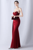 Laden Sie das Bild in den Galerie-Viewer, Marineblaues Meerjungfrau trägerloses langes Korsett Ballkleid mit Schlitz