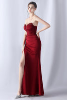 Laden Sie das Bild in den Galerie-Viewer, Marineblaues Meerjungfrau trägerloses langes Korsett Ballkleid mit Schlitz