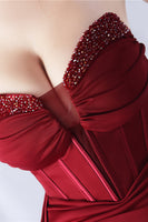 Laden Sie das Bild in den Galerie-Viewer, Marineblaues Meerjungfrau trägerloses langes Korsett Ballkleid mit Schlitz