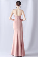 Laden Sie das Bild in den Galerie-Viewer, Marineblaues Meerjungfrau trägerloses langes Korsett Ballkleid mit Schlitz