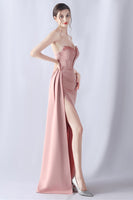 Laden Sie das Bild in den Galerie-Viewer, Marineblaues Meerjungfrau trägerloses langes Korsett Ballkleid mit Schlitz