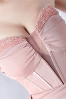 Laden Sie das Bild in den Galerie-Viewer, Marineblaues Meerjungfrau trägerloses langes Korsett Ballkleid mit Schlitz