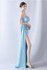 Laden Sie das Bild in den Galerie-Viewer, Marineblaues Meerjungfrau trägerloses langes Korsett Ballkleid mit Schlitz