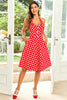 Laden Sie das Bild in den Galerie-Viewer, Rotes Button Polka Dots 1950er Jahre Pin Up Kleid
