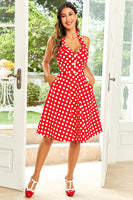 Laden Sie das Bild in den Galerie-Viewer, Rotes Button Polka Dots 1950er Jahre Pin Up Kleid
