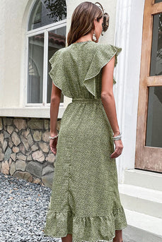 V-Ausschnitt Hohe Taille Grün Sommerkleid