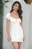Laden Sie das Bild in den Galerie-Viewer, Einreihiges weißes Kleid mit Schnürung und Puffärmeln