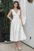 Laden Sie das Bild in den Galerie-Viewer, Ärmelloses weißes Kleid mit V-Ausschnitt und ausgehöhltem Rücken