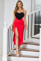 Laden Sie das Bild in den Galerie-Viewer, Rotes Bodycon Spaghetti-Träger Partykleid mit 3D-Blume