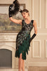 Laden Sie das Bild in den Galerie-Viewer, Glitzerndes schwarzes Flapper Kleid mit Fransen aus den 1920er Jahren