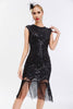Laden Sie das Bild in den Galerie-Viewer, Schwarze Pailletten Gatsby Kleid aus den 1920er Jahren mit Fransen