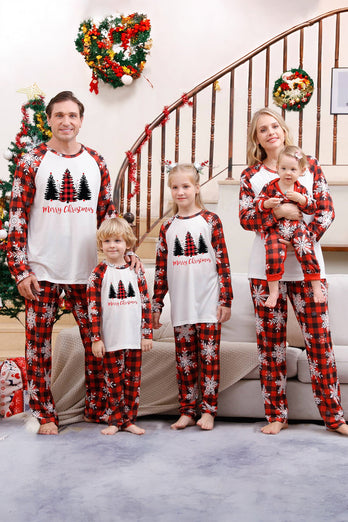 Karierter passender Familien-Weihnachtspyjama mit Schneeflocke