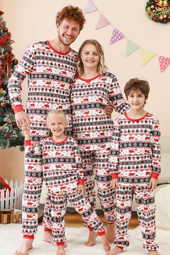 Schwarz-Weiß bedrucktes Weihnachts-Familienpyjama-Set