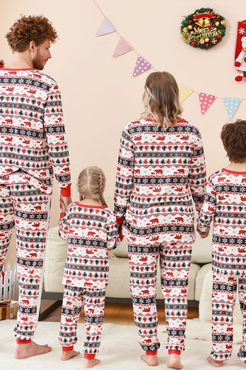 Schwarz-Weiß bedrucktes Weihnachts-Familienpyjama-Set