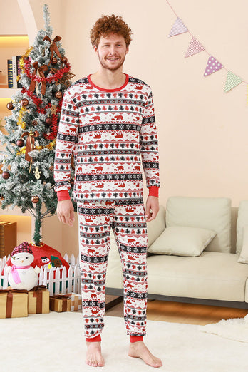 Schwarz-Weiß bedrucktes Weihnachts-Familienpyjama-Set