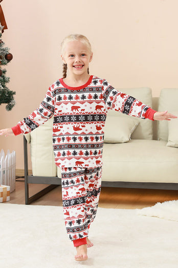 Schwarz-Weiß bedrucktes Weihnachts-Familienpyjama-Set