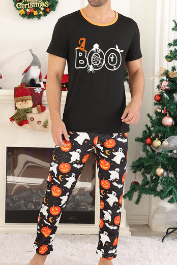 Schwarzer Kürbis bedrucktes Halloween-Familienpyjama-Set