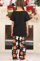 Laden Sie das Bild in den Galerie-Viewer, Schwarzer Kürbis bedrucktes Halloween-Familienpyjama-Set
