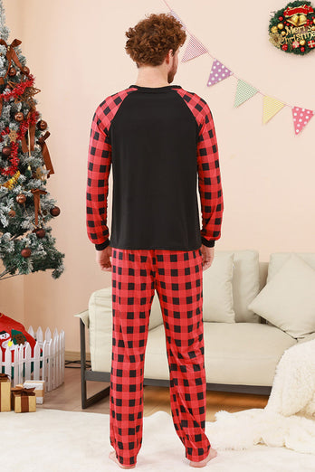 Schwarzes und rotes kariertes Weihnachts-Familienpyjama-Set mit Hirsch-Druck