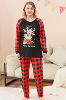 Laden Sie das Bild in den Galerie-Viewer, Schwarzes und rotes kariertes Weihnachts-Familienpyjama-Set mit Hirsch-Druck