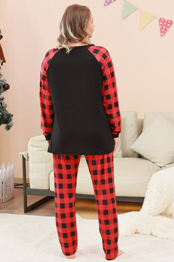 Schwarzes und rotes kariertes Weihnachts-Familienpyjama-Set mit Hirsch-Druck