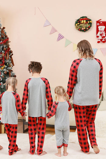 Schwarzes und rotes kariertes Weihnachts-Familienpyjama-Set mit Hirsch-Druck