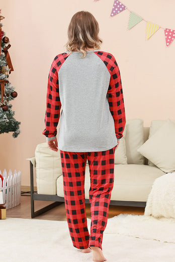 Schwarzes und rotes kariertes Weihnachts-Familienpyjama-Set mit Hirsch-Druck