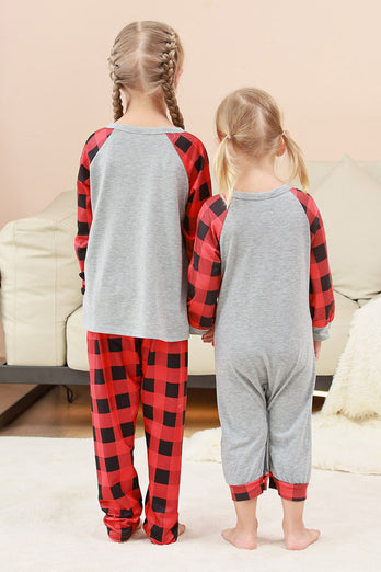 Schwarzes und rotes kariertes Weihnachts-Familienpyjama-Set mit Hirsch-Druck