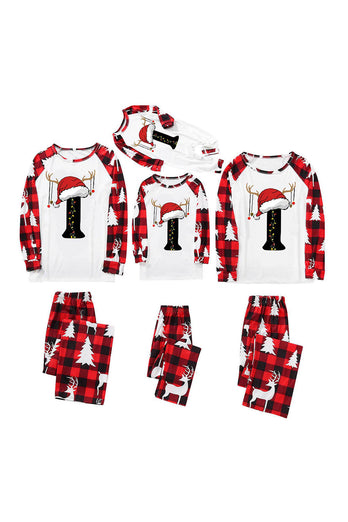 Weihnachten bedrucktes rot-weißes Familien-Pyjama-Set