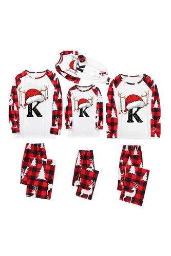 Rotes und schwarzes kariertes Weihnachtshut-bedrucktes Familienpyjama-Set