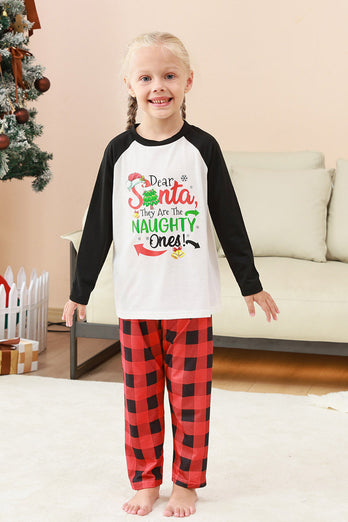 Schwarzes und rotes Familienpyjama-Set mit Weihnachtsmann-Druck