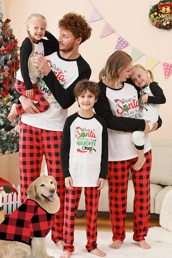 Schwarzes und rotes Familienpyjama-Set mit Weihnachtsmann-Druck