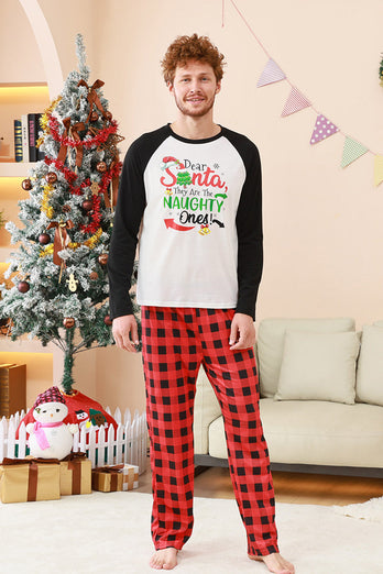 Schwarzes und rotes Familienpyjama-Set mit Weihnachtsmann-Druck