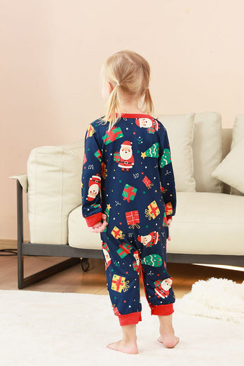 Marineblaues Familienpyjama-Set mit Weihnachtsmuster und bedrucktem