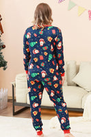 Laden Sie das Bild in den Galerie-Viewer, Marineblaues Familienpyjama-Set mit Weihnachtsmuster und bedrucktem