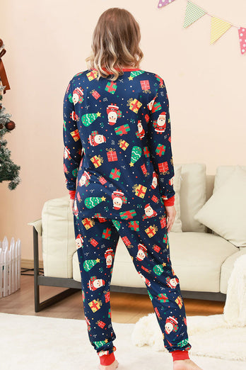 Marineblaues Familienpyjama-Set mit Weihnachtsmuster und bedrucktem