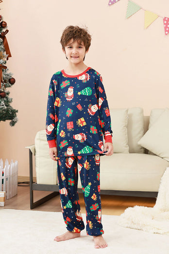 Marineblaues Familienpyjama-Set mit Weihnachtsmuster und bedrucktem