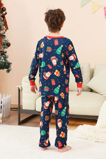 Marineblaues Familienpyjama-Set mit Weihnachtsmuster und bedrucktem