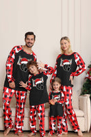 Laden Sie das Bild in den Galerie-Viewer, Langärmeliger Familien-Weihnachtspyjama in Schwarz Rot mit Hirschmuster