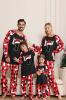 Laden Sie das Bild in den Galerie-Viewer, Langärmeliger Familien-Weihnachtspyjama in Schwarz Rot mit Hirschmuster